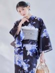 画像3: 【即日発送】大人ネイビー牡丹浴衣【浴衣３点セット 浴衣/帯/下駄】[OF04] (3)