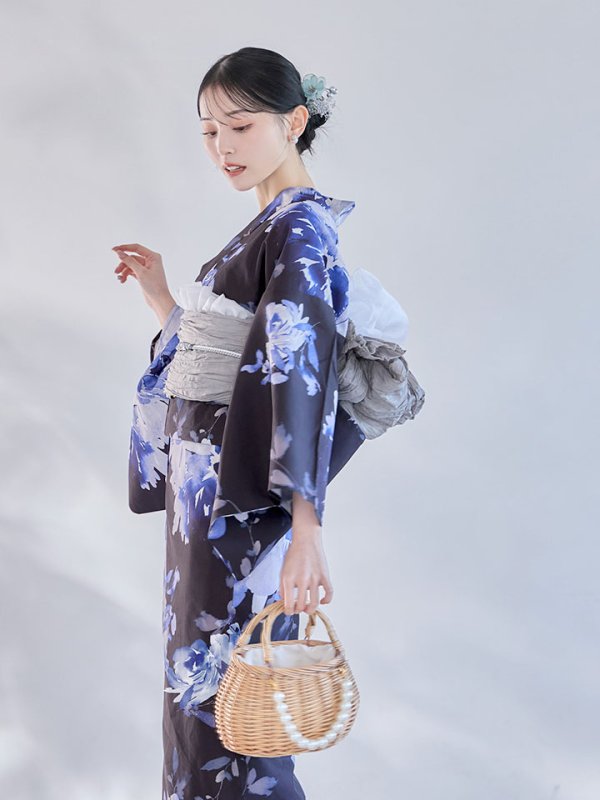 画像6: 【即日発送】大人ネイビー牡丹浴衣【浴衣３点セット 浴衣/帯/下駄】[OF04] (6)