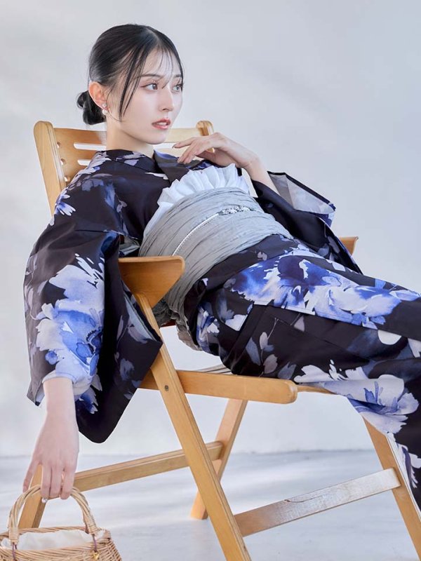 画像13: 【即日発送】大人ネイビー牡丹浴衣【浴衣３点セット 浴衣/帯/下駄】[OF04] (13)