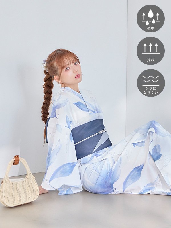 画像3: 【即日発送】送料無料！凛と咲く清涼蒼花浴衣【浴衣３点セット 浴衣/帯/下駄】[OF04] (3)