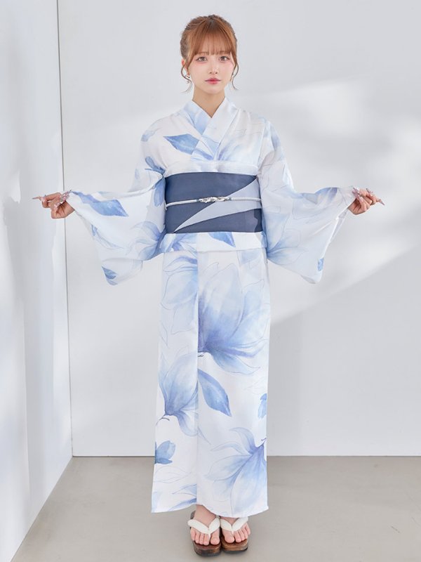 画像7: 【即日発送】送料無料！凛と咲く清涼蒼花浴衣【浴衣３点セット 浴衣/帯/下駄】[OF04] (7)
