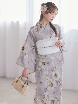送料無料！【即日発送】ニュアンスフラワーホワイト浴衣【浴衣3点
