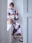 画像9: 送料無料！牡丹竜胆柄ネイビー浴衣【浴衣３点セット 浴衣/帯/下駄】[OF04]【予約 / 6月上旬発送予定】 (9)
