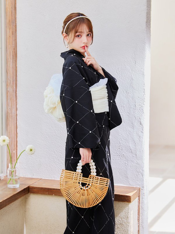 画像10: 【即日発送】セパレートアーガイルビジュー浴衣【浴衣4点セット 浴衣/帯/下駄】[OF04] (10)