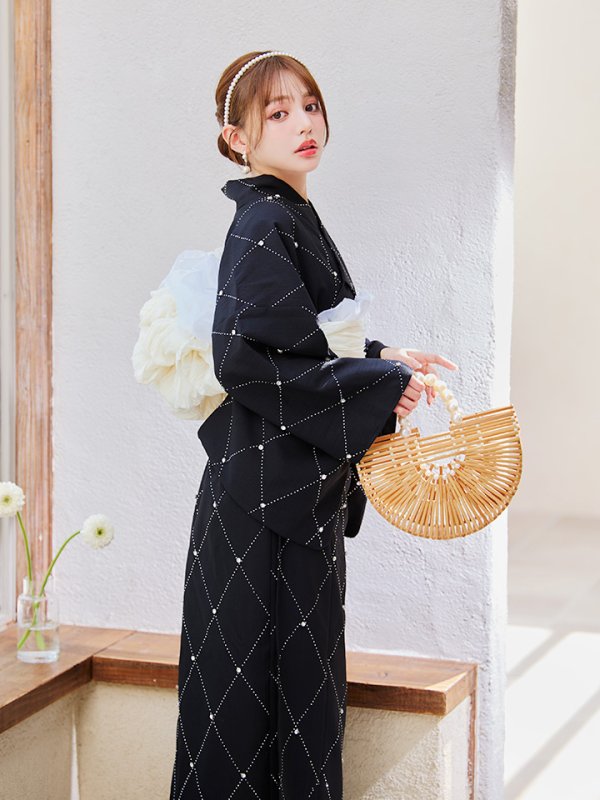 画像11: 【即日発送】セパレートアーガイルビジュー浴衣【浴衣4点セット 浴衣/帯/下駄】[OF04] (11)