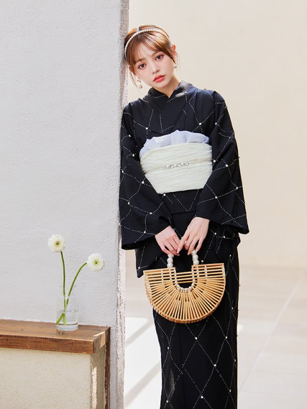 画像12: 【即日発送】セパレートアーガイルビジュー浴衣【浴衣4点セット 浴衣/帯/下駄】[OF04] (12)