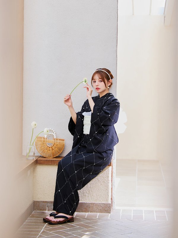 画像18: 【即日発送】セパレートアーガイルビジュー浴衣【浴衣4点セット 浴衣/帯/下駄】[OF04] (18)