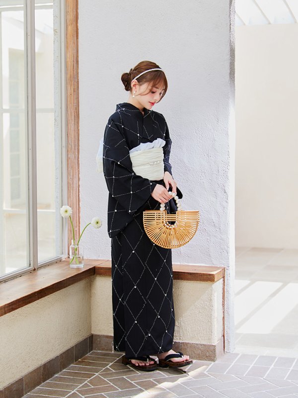 画像5: 【即日発送】セパレートアーガイルビジュー浴衣【浴衣4点セット 浴衣/帯/下駄】[OF04] (5)