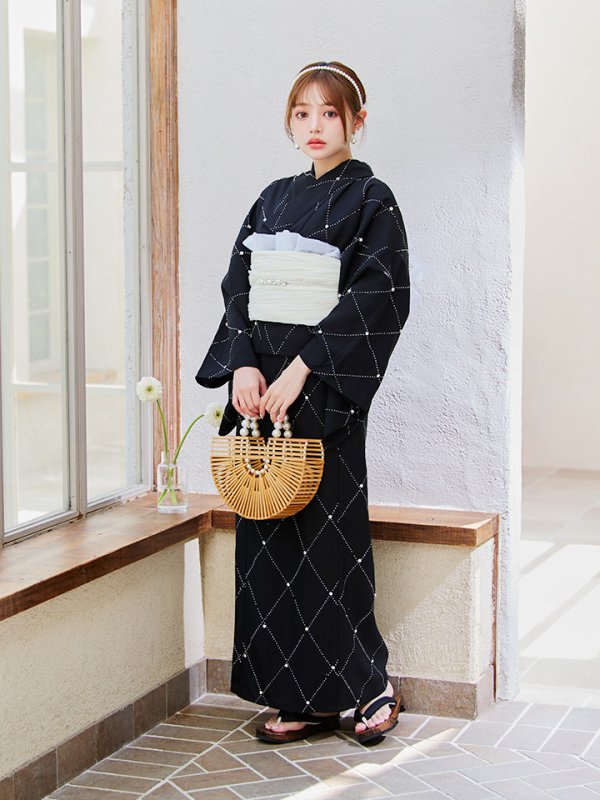 画像8: 【即日発送】セパレートアーガイルビジュー浴衣【浴衣4点セット 浴衣/帯/下駄】[OF04] (8)