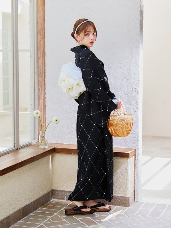 画像9: 【即日発送】セパレートアーガイルビジュー浴衣【浴衣4点セット 浴衣/帯/下駄】[OF04] (9)