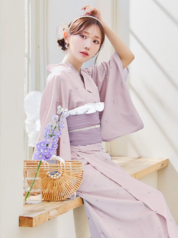 画像3: 【即日発送】セパレートアーガイルビジュー浴衣【浴衣4点セット 浴衣/帯/下駄】[OF04] (3)