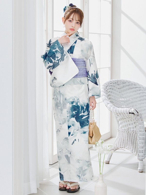 画像13: 【即日発送】セパレートグラデーションブルーグリーン浴衣  【浴衣4点セット 浴衣/帯/下駄】[YMT] (13)