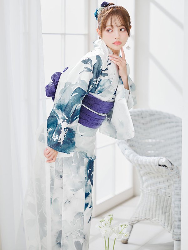 画像2: 【即日発送】セパレートグラデーションブルーグリーン浴衣  【浴衣4点セット 浴衣/帯/下駄】[YMT] (2)