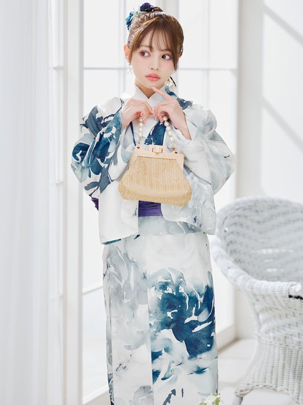 画像3: 【即日発送】セパレートグラデーションブルーグリーン浴衣  【浴衣4点セット 浴衣/帯/下駄】[YMT] (3)