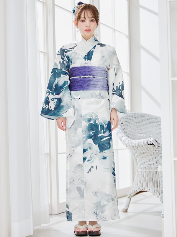画像4: 【即日発送】セパレートグラデーションブルーグリーン浴衣  【浴衣4点セット 浴衣/帯/下駄】[YMT] (4)