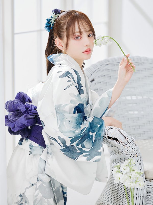 画像7: 【即日発送】セパレートグラデーションブルーグリーン浴衣  【浴衣4点セット 浴衣/帯/下駄】[YMT] (7)