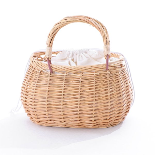 画像3: パール付きラタン編みラウンドカゴバッグ[YMT] (3)