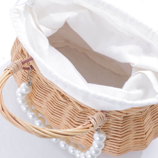 画像4: パール付きラタン編みラウンドカゴバッグ[YMT] (4)