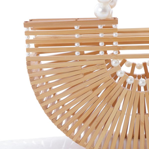 画像3: パールハンドル付き竹編み半円カゴバッグ[OF03] (3)