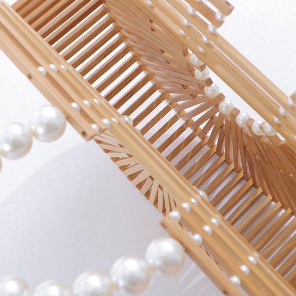 画像4: パールハンドル付き竹編み半円カゴバッグ[OF03] (4)