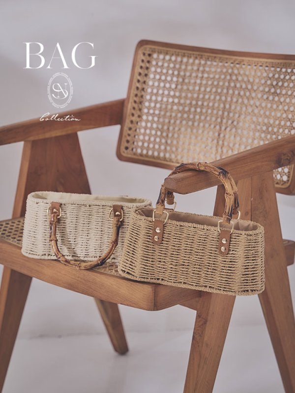 画像1: ショルダー紐付き2wayバンブーハンドルナチュラルかごバッグ【2カラー】 (1)