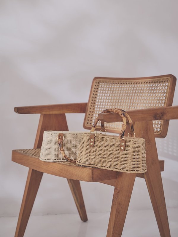 画像2: ショルダー紐付き2wayバンブーハンドルナチュラルかごバッグ【2カラー】 (2)
