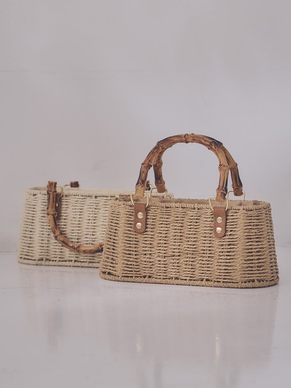 画像3: ショルダー紐付き2wayバンブーハンドルナチュラルかごバッグ【2カラー】 (3)