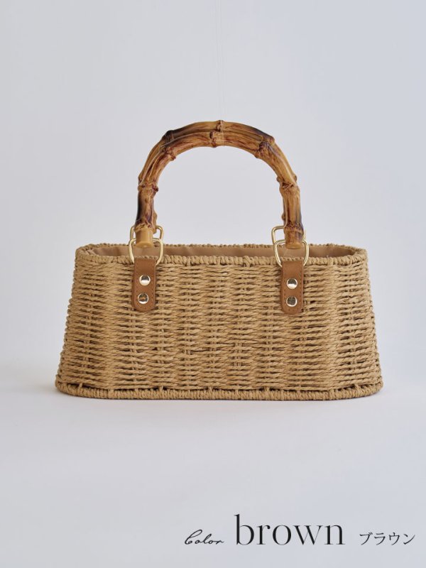 画像4: ショルダー紐付き2wayバンブーハンドルナチュラルかごバッグ【2カラー】 (4)