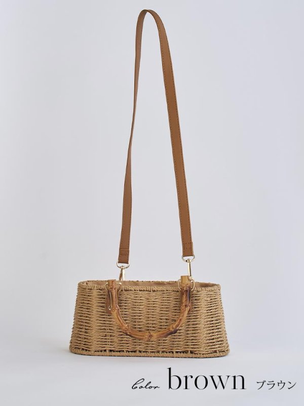 画像8: ショルダー紐付き2wayバンブーハンドルナチュラルかごバッグ【2カラー】 (8)