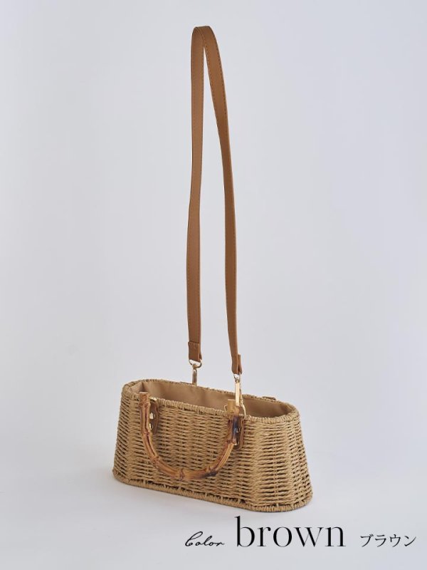 画像9: ショルダー紐付き2wayバンブーハンドルナチュラルかごバッグ【2カラー】 (9)