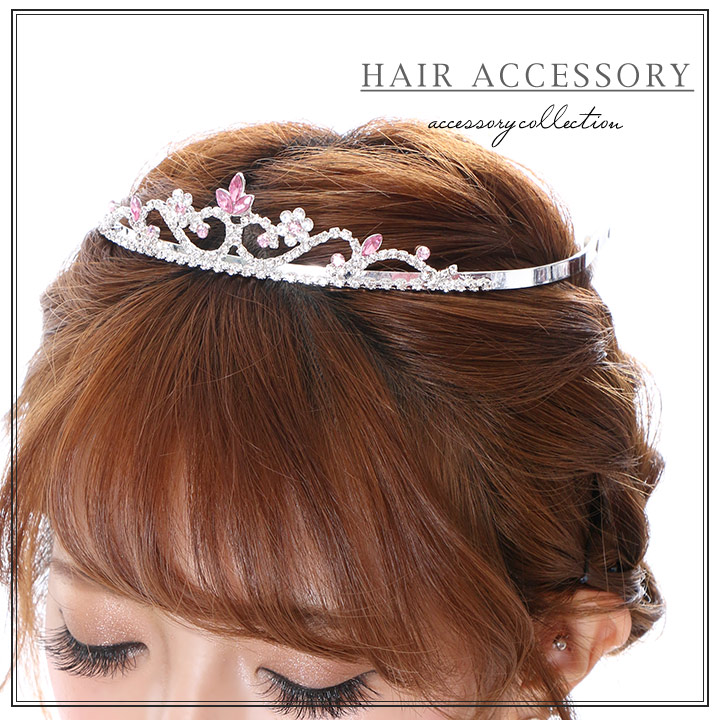 アクセサリー ヘアアクセ フラワーモチーフ ピンクストーン シルバー ティアラ Of02 U ドレスショップ Jewels ジュエルズ