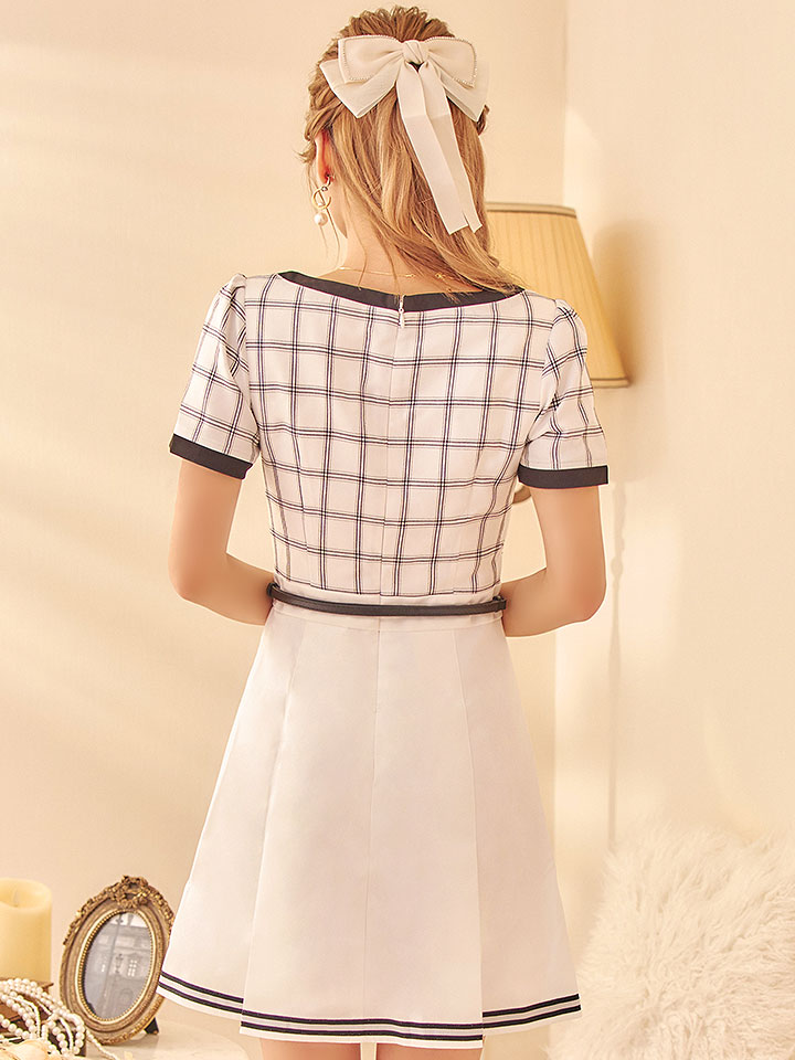 SALE!バイカラーチェックワンピースドレス/チェック柄/ボタン