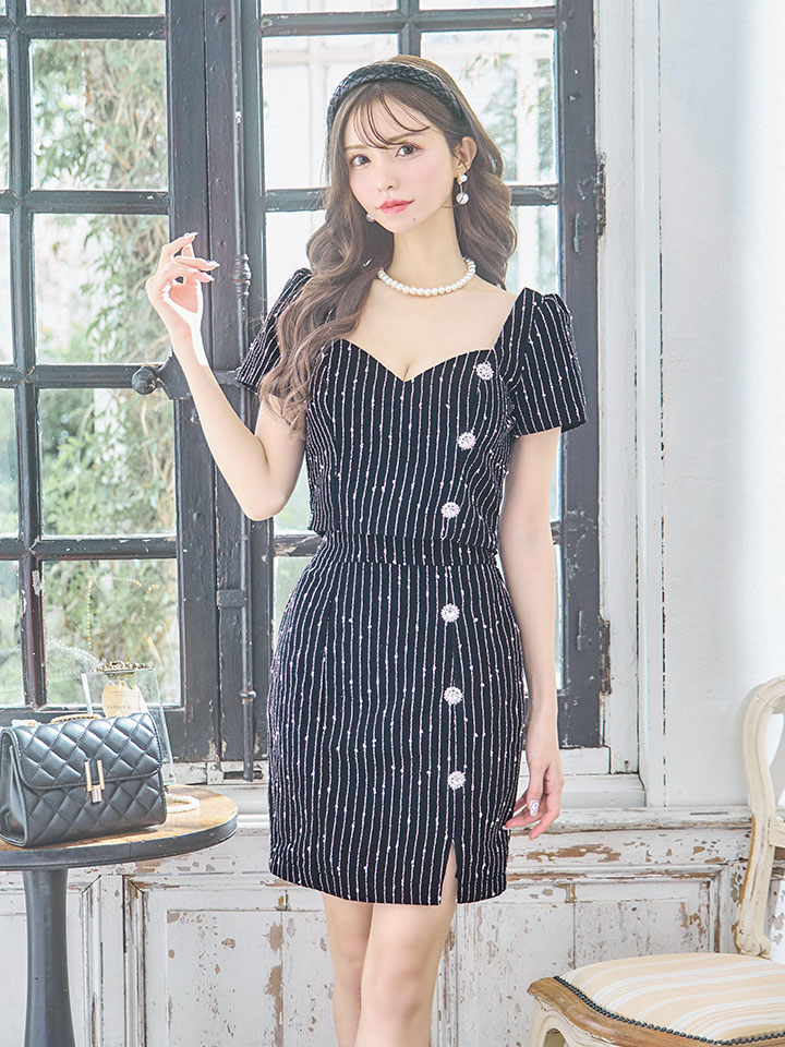 SALE!セットアップストライプミニドレス/2ピース/谷間見せ/背中