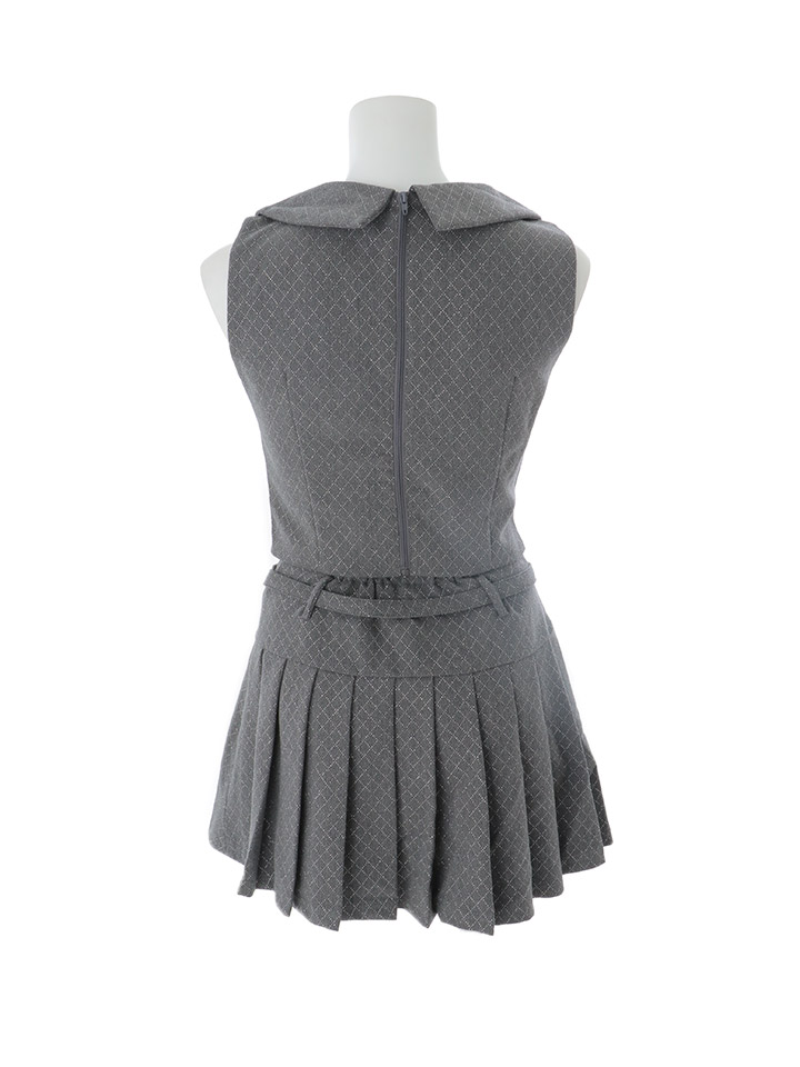 送料無料!襟付きセットアッププリーツミニドレス/キャバドレス