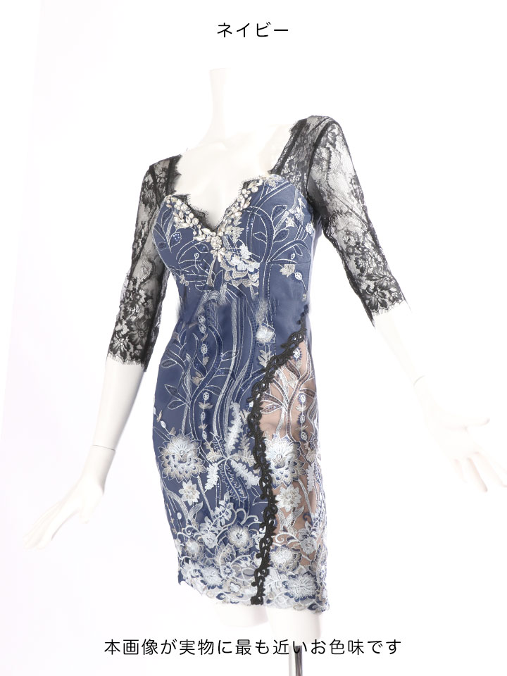 macys 古臭く ネイビー 金色刺繍 ドレス