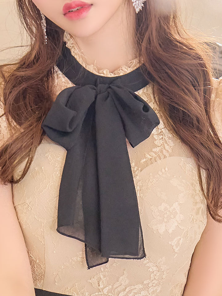 再入荷!シフォンワンピースドレス/リボン/刺繍レース/透け/ロング 