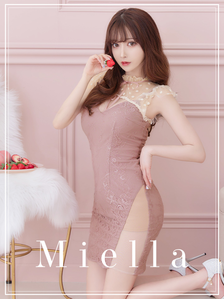 再入荷！【Miella】刺繍レース/チュール/胸元見せ/サイドシアー/タイト 