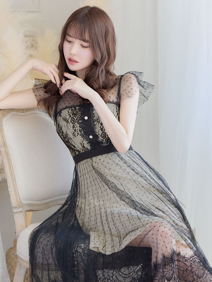 即日発送中！【sifeel/シフィール】刺繍レースワンピースドレス/ドット