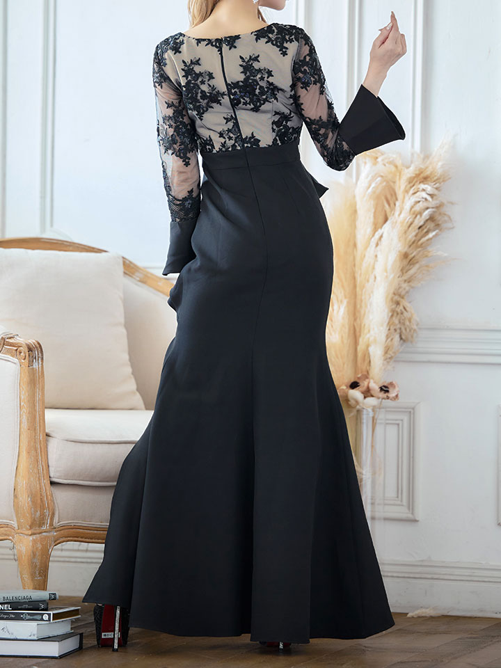 値下げ！花柄刺繍ぺプラムロングドレス/チュール/スパンコール  