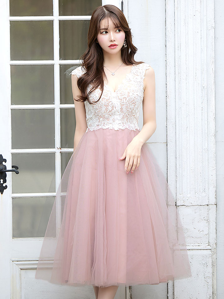 sifeel/シフィール】花柄刺繍チュールフレアーミニドレス/ノースリーブ  