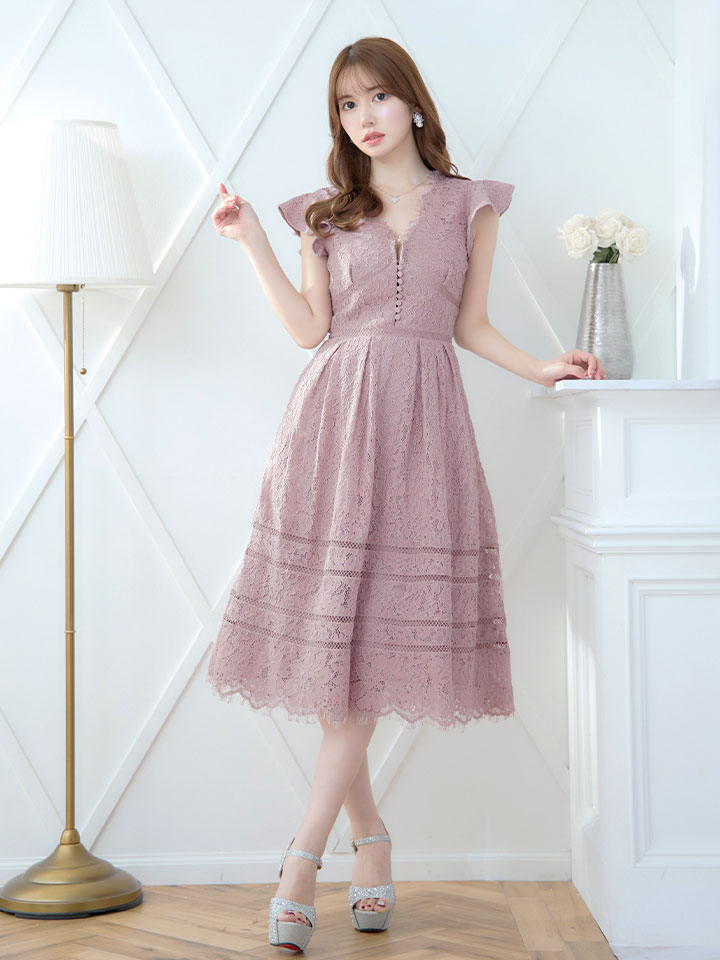 sifeel/シフィール】花柄総レースワンピースドレス/レース/背中隠し 