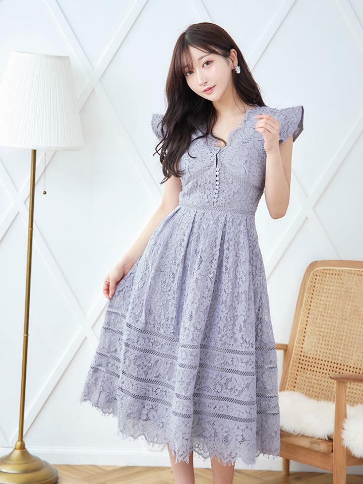 総レース フローラル 花柄 ワンピース ドレス ピンク L