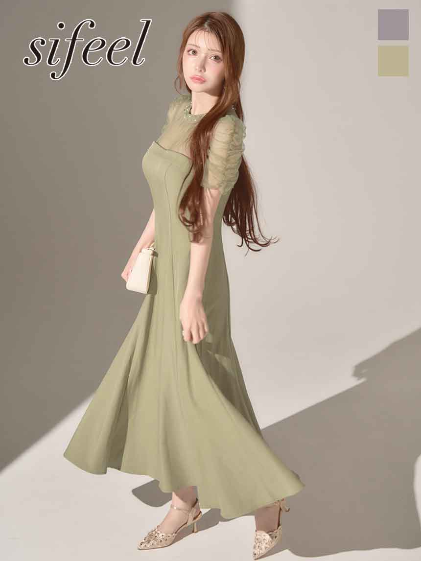 【sifeel/シフィール】シアーショルダーフレアワンピース/キャバドレス