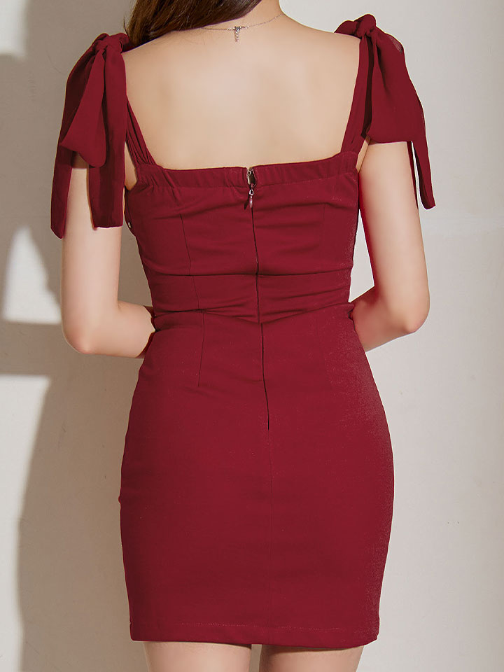 リボンショルダーツイードビジュードレス リボンショルダーツイードビジュードレス/キャバドレス【XS-L