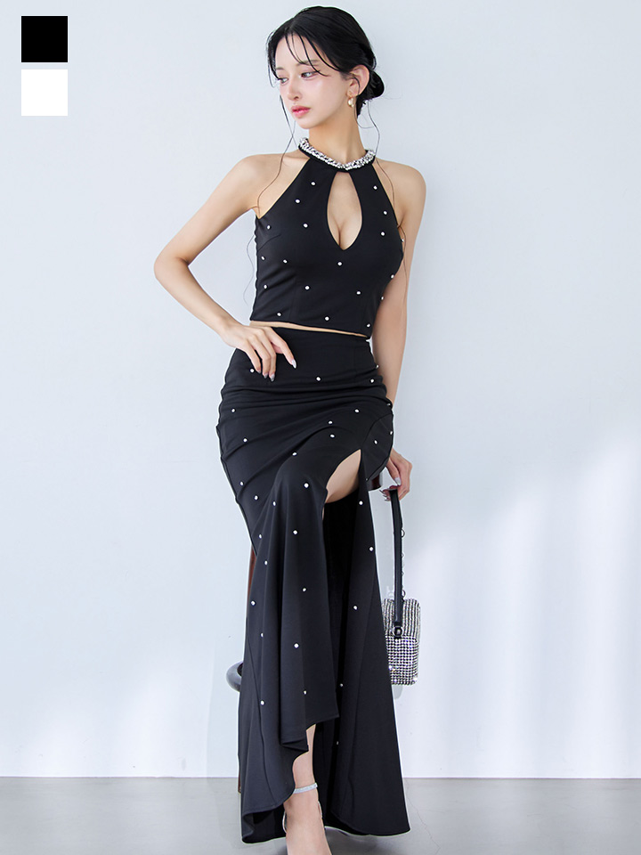 アメスリビジューセットアップロングドレス/キャバドレス【S-L