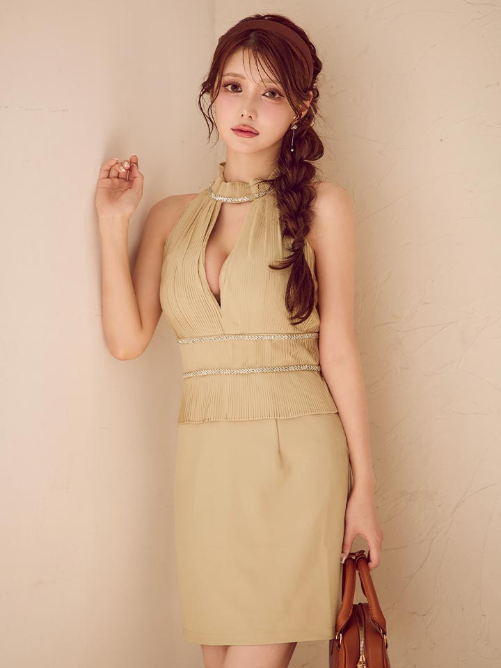 プリーツシフォンアメスリタイトミニドレス