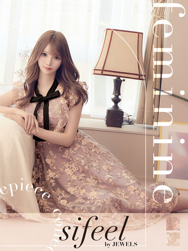 Sifeel シフィール 花柄刺繍チュールフレアードレス リボン 花柄 刺繍 半袖 胸元隠し Aライン ミディアム丈 ミニドレス キャバドレス S Lサイズ 2カラー Of04 X Sb Dz