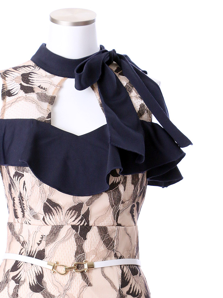 再入荷！花柄レースドレス/オープンショルダー/ネックリボン/キャバ 