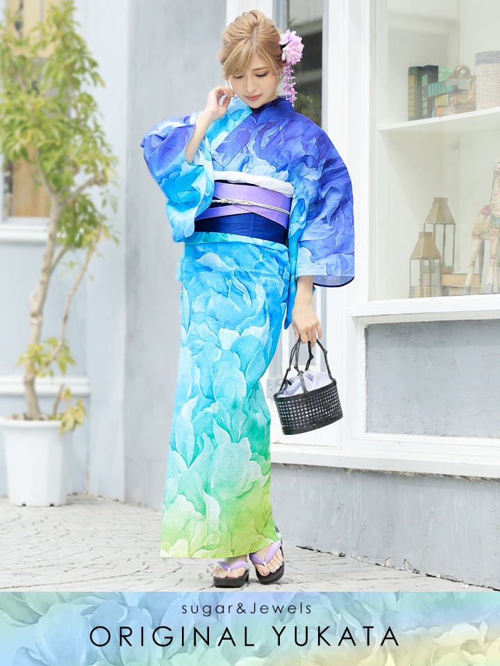 浴衣 ブルーチーズグラデーション 胴締め一揃え Whirledpies Com