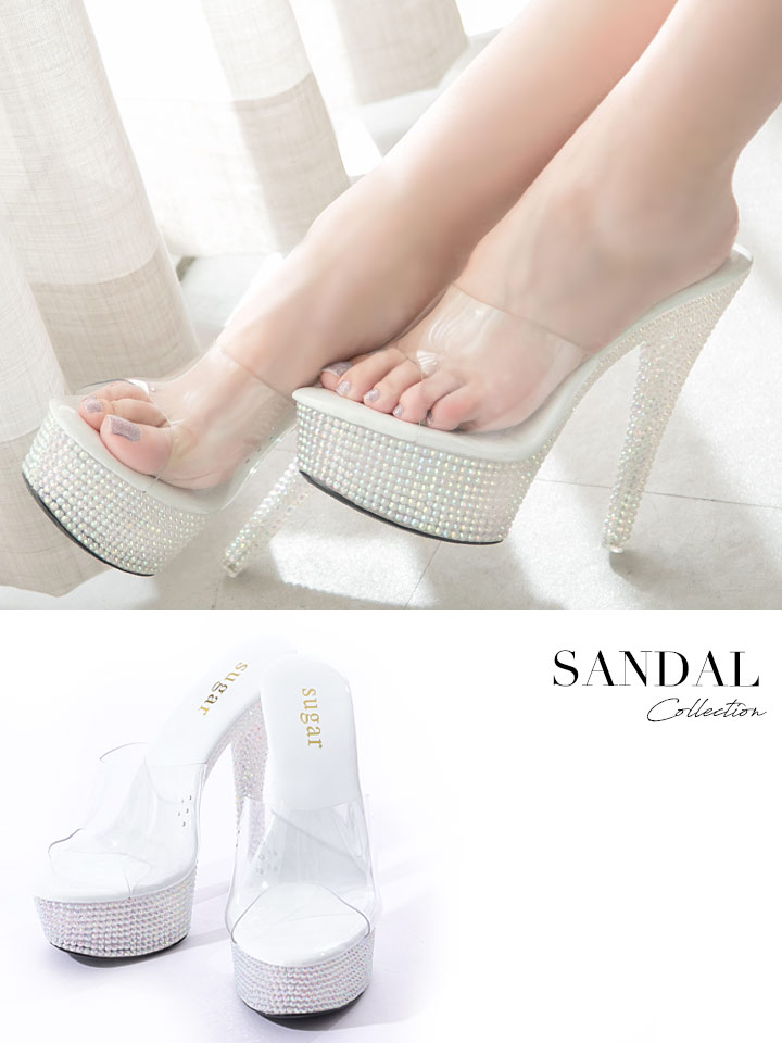 ビジューオープントゥプラットフォームパンプス クリアサンダル 厚底 36 40サイズ 1カラー Of02 S3173yn